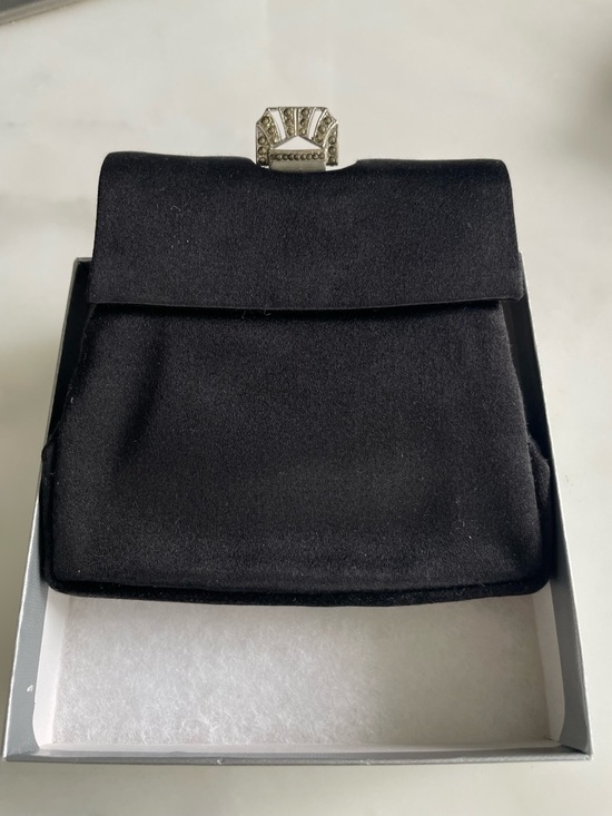 Barneys New York Handbags - Barney’s New York Black Satin Fold Over Clutch With Marquisette Clasp NWOT